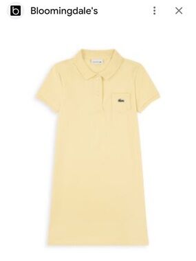 Lacoste Kids Pale Yellow Polo Dress with Chest Pocket